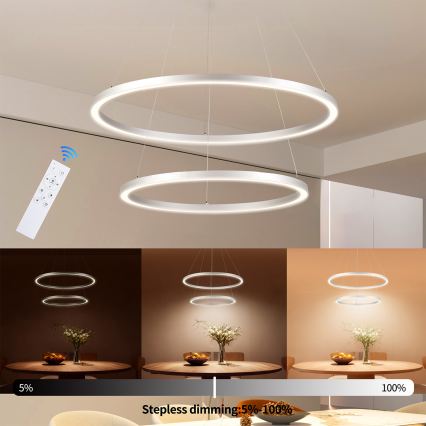 Brilagi - PORTOFINO LED fényerőszabályozható csillár kábellel LED/98W/230V 3000-6000K átm. 80 cm ezüst + távirányító