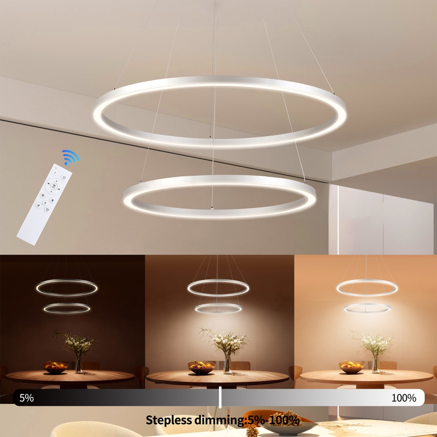 Brilagi - PORTOFINO LED fényerőszabályozható csillár kábellel LED/98W/230V 3000-6000K átm. 80 cm ezüst + távirányító