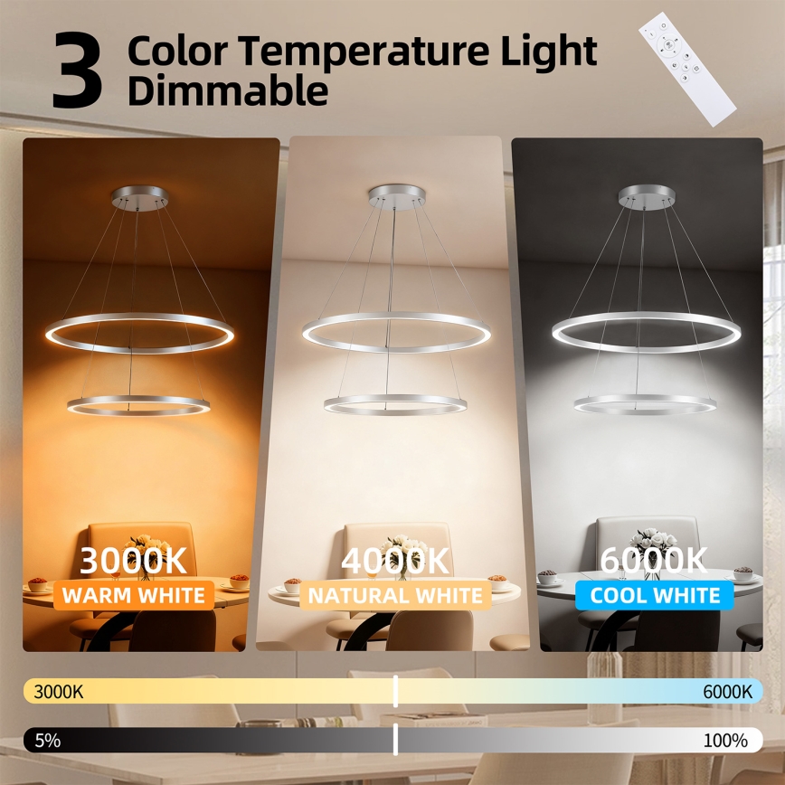 Brilagi - PORTOFINO LED fényerőszabályozható csillár kábellel LED/98W/230V 3000-6000K átm. 80 cm ezüst + távirányító