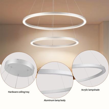 Brilagi - PORTOFINO LED fényerőszabályozható csillár kábellel LED/98W/230V 3000-6000K átm. 80 cm ezüst + távirányító