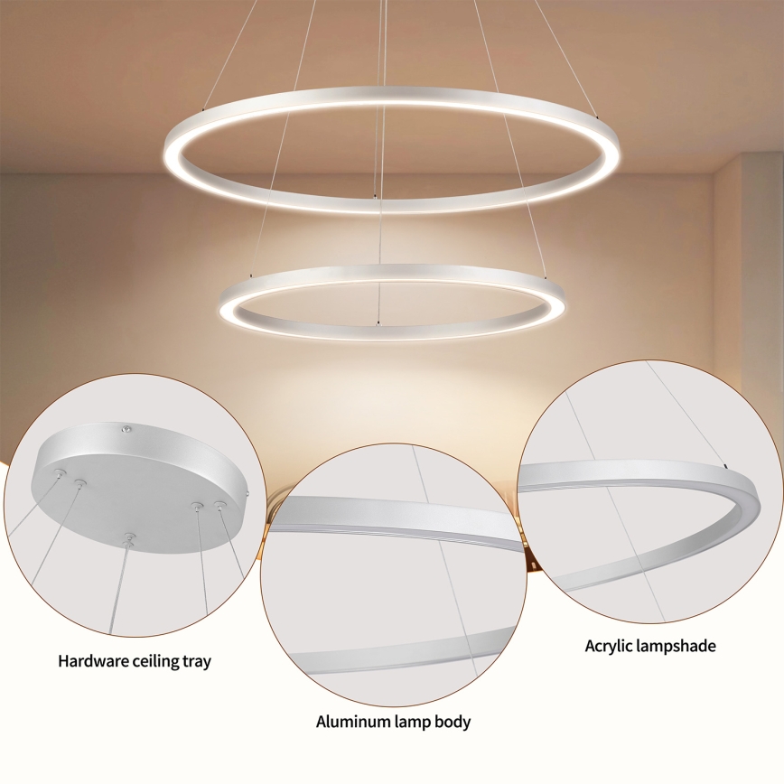 Brilagi - PORTOFINO LED fényerőszabályozható csillár kábellel LED/98W/230V 3000-6000K átm. 80 cm ezüst + távirányító