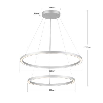 Brilagi - PORTOFINO LED fényerőszabályozható csillár kábellel LED/98W/230V 3000-6000K átm. 80 cm ezüst + távirányító