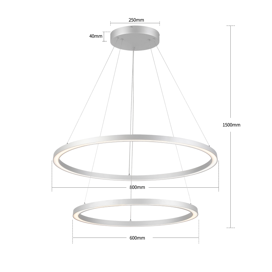 Brilagi - PORTOFINO LED fényerőszabályozható csillár kábellel LED/98W/230V 3000-6000K átm. 80 cm ezüst + távirányító