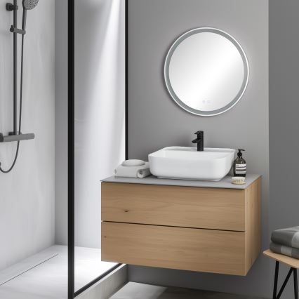 Brilagi - dimmelhető LED fürdőszobai tükör páramentesítő fűtéssel és beépített háttérvilágítással ALU PRO LED/18W/230V Ø 60 cm 3000/4000/6500K IP44 matt króm CRI 90