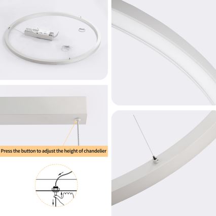 Brilagi - PORTOFINO dimmelhető LED csillár kábelen, LED/60W/230V, 3000–6000K, Ø 80 cm, ezüst, távirányítóval