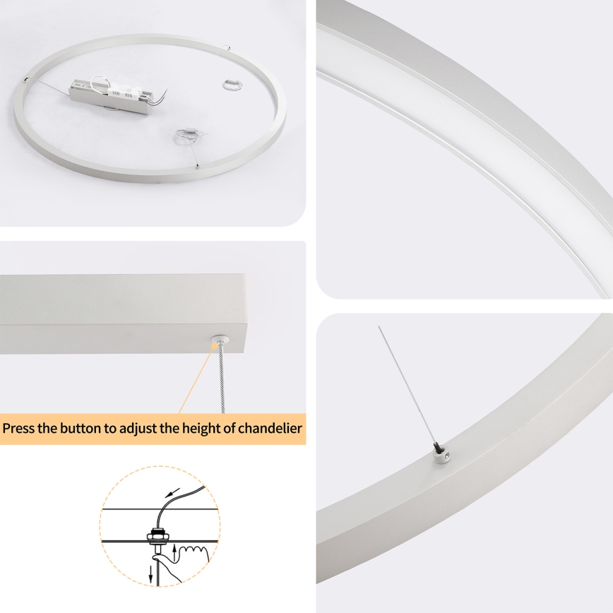 Brilagi - PORTOFINO dimmelhető LED csillár kábelen, LED/60W/230V, 3000–6000K, Ø 80 cm, ezüst, távirányítóval