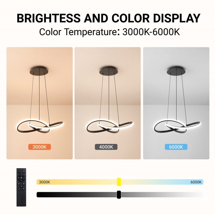 Brilagi - LED dimmelhető dróton függesztett csillár INFINITY LED/55W/230V 3000-6000K 50x50 cm fekete + távirányító