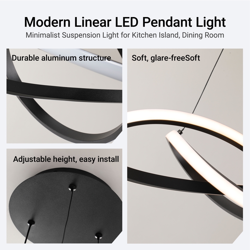 Brilagi - LED dimmelhető dróton függesztett csillár INFINITY LED/55W/230V 3000-6000K 50x50 cm fekete + távirányító