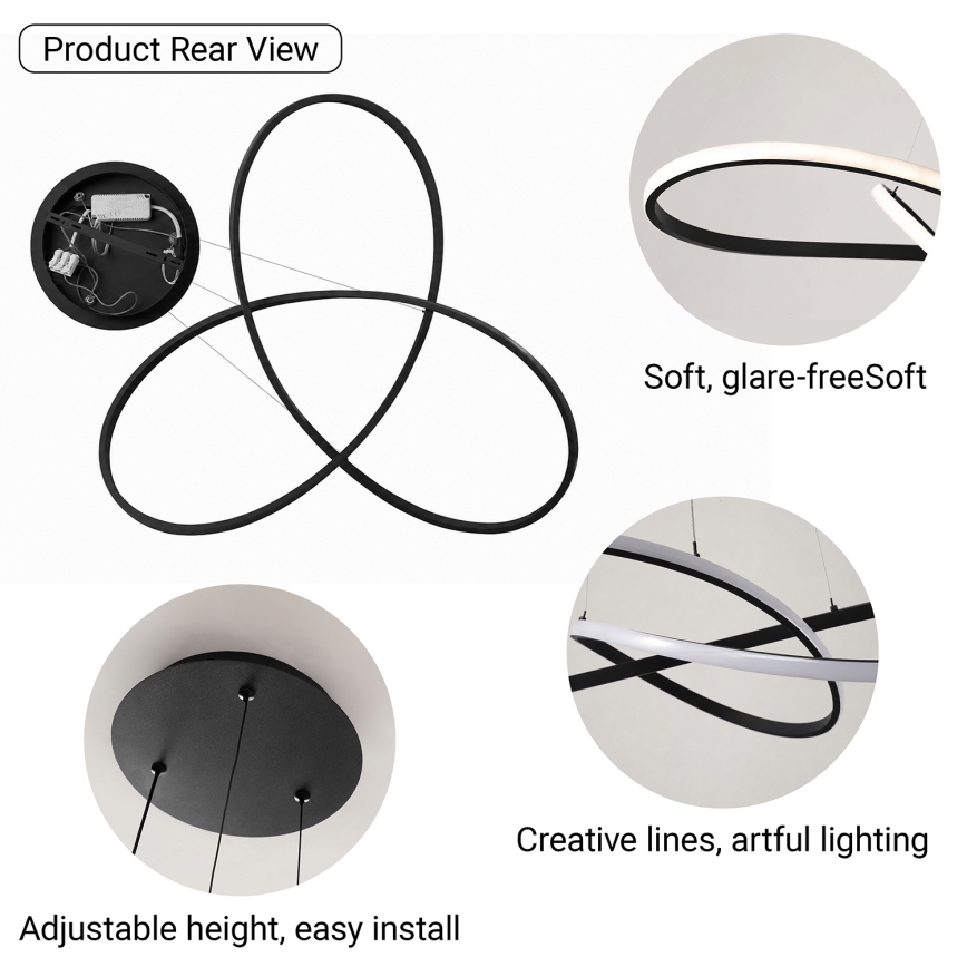 Brilagi - LED dimmelhető kábelen függesztett csillár INFINITY LED/80W/230V 3000-6000K 80x80 cm fekete + távirányító