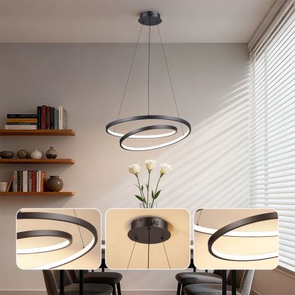 Brilagi - LED fényerőszabályozható kábeles csillár TWISTER LED/48W/230V 3000-6000K átm. 50 cm fekete + távirányító
