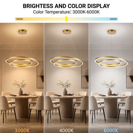 Brilagi - LED fényerőszabályozható kábeles függeszték TWISTER LED/75W/230V 3000-6000K átm. 70 cm arany + távirányítóval