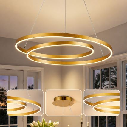 Brilagi - LED fényerőszabályozható kábeles függeszték TWISTER LED/75W/230V 3000-6000K átm. 70 cm arany + távirányítóval