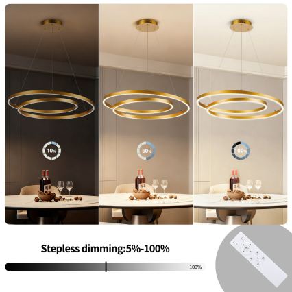 Brilagi - LED fényerőszabályozható kábeles függeszték TWISTER LED/75W/230V 3000-6000K átm. 70 cm arany + távirányítóval