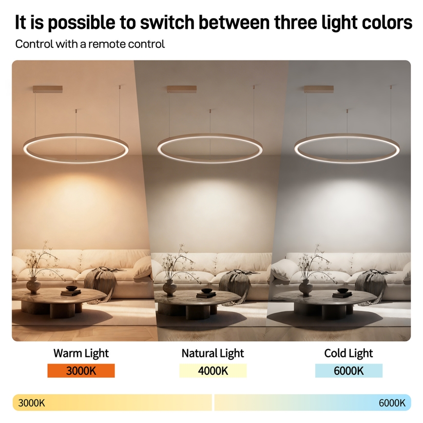Brilagi - LED-dimmelhető, kábelre függesztett PORTOFINO csillár LED/60W/230V 3000–6000 K átm. 80 cm bézs + távirányító