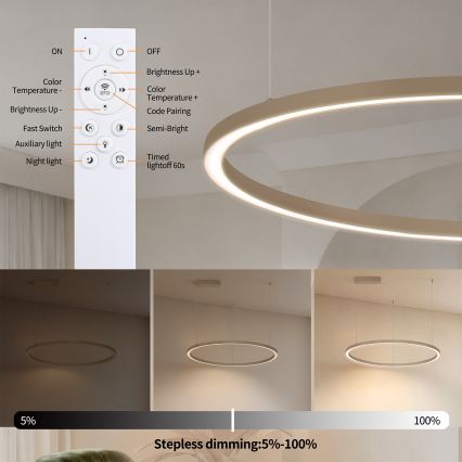 Brilagi - LED-dimmelhető, kábelre függesztett PORTOFINO csillár LED/60W/230V 3000–6000 K átm. 80 cm bézs + távirányító
