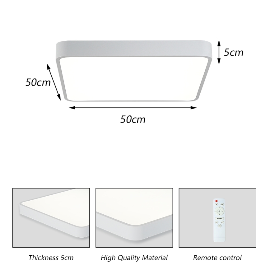 Brilagi - LED állítható fényerejű mennyezeti lámpa POOL SQUARE LED/48W/230V 3000-6000K 50x50 cm fehér + távirányító