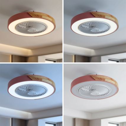 Brilagi - LED fényerőszabályozható mennyezeti lámpa ventilátorral LED/38W/230V 3000-6500K 3000-6500K átm. 50 cm rózsaszín/tölgy + távirányítóval