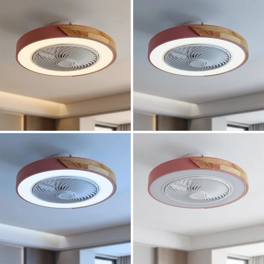 Brilagi - LED fényerőszabályozható mennyezeti lámpa ventilátorral LED/38W/230V 3000-6500K 3000-6500K átm. 50 cm rózsaszín/tölgy + távirányítóval