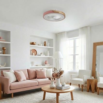 Brilagi - LED fényerőszabályozható mennyezeti lámpa ventilátorral LED/38W/230V 3000-6500K 3000-6500K átm. 50 cm rózsaszín/tölgy + távirányítóval