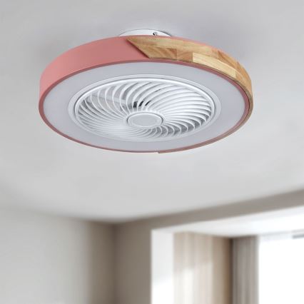 Brilagi - LED fényerőszabályozható mennyezeti lámpa ventilátorral LED/38W/230V 3000-6500K 3000-6500K átm. 50 cm rózsaszín/tölgy + távirányítóval