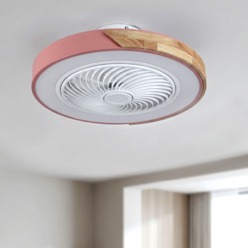 Brilagi - LED fényerőszabályozható mennyezeti lámpa ventilátorral LED/38W/230V 3000-6500K 3000-6500K átm. 50 cm rózsaszín/tölgy + távirányítóval
