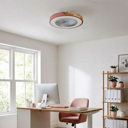 Brilagi - LED fényerőszabályozható mennyezeti lámpa ventilátorral LED/38W/230V 3000-6500K 3000-6500K átm. 50 cm rózsaszín/tölgy + távirányítóval