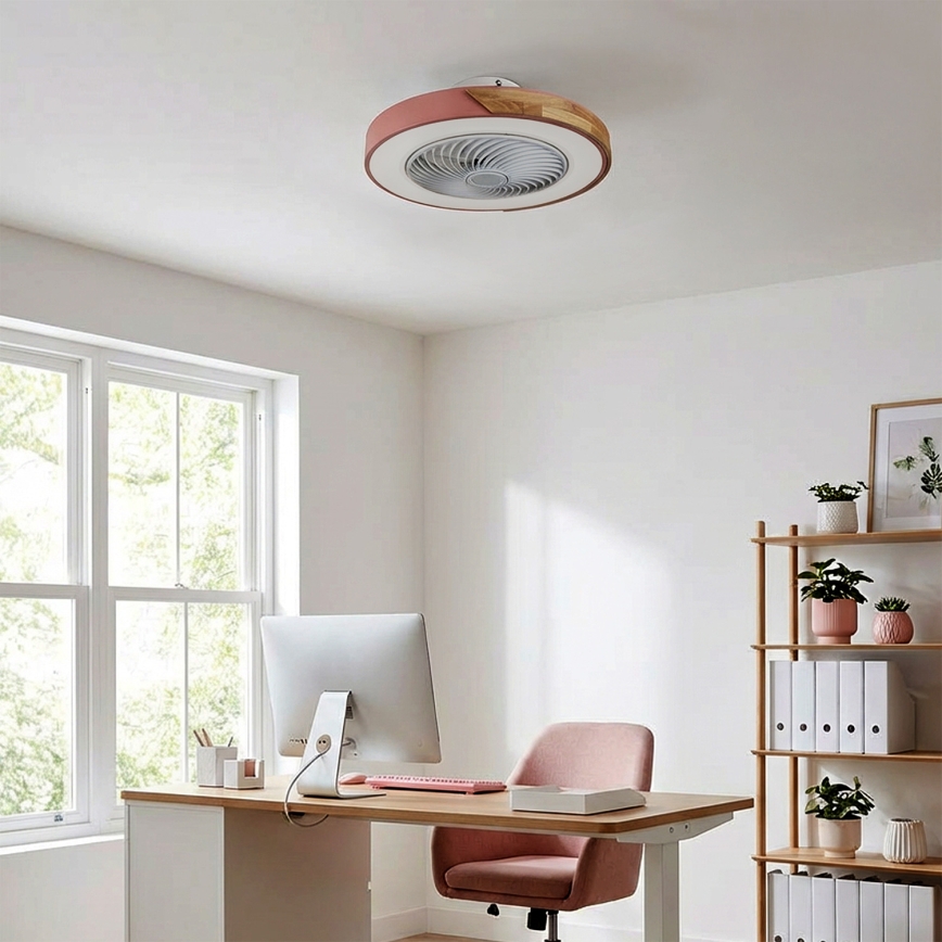Brilagi - LED fényerőszabályozható mennyezeti lámpa ventilátorral LED/38W/230V 3000-6500K 3000-6500K átm. 50 cm rózsaszín/tölgy + távirányítóval