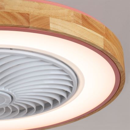 Brilagi - LED fényerőszabályozható mennyezeti lámpa ventilátorral LED/38W/230V 3000-6500K 3000-6500K átm. 50 cm rózsaszín/tölgy + távirányítóval