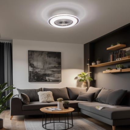 Brilagi - LED Dimmelhető lámpa ventilátorral RONDA LED/48W/230V 3000-6000K fekete + távirányító