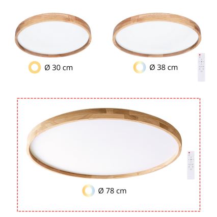 Brilagi - LED dimmelhető mennyezeti lámpatest ALSON LED/72W/230V 3000-6500K tölgy átm. 78 cm + távirányító