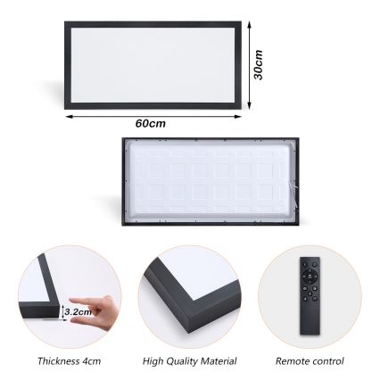 Brilagi - LED dimmelhető fürdőszobai mennyezeti lámpatest FRAME SMART LED/30W/230V 30x60 cm 3000-6000K IP44 fekete + távirányítóval