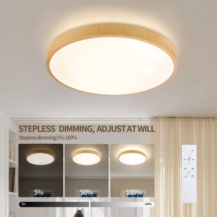 Brilagi - LED dimmelhető mennyezeti lámpa GLASS POOL DOUBLE LED/48W/230V 3000-6000K 40 cm fa hatású + távirányítóval