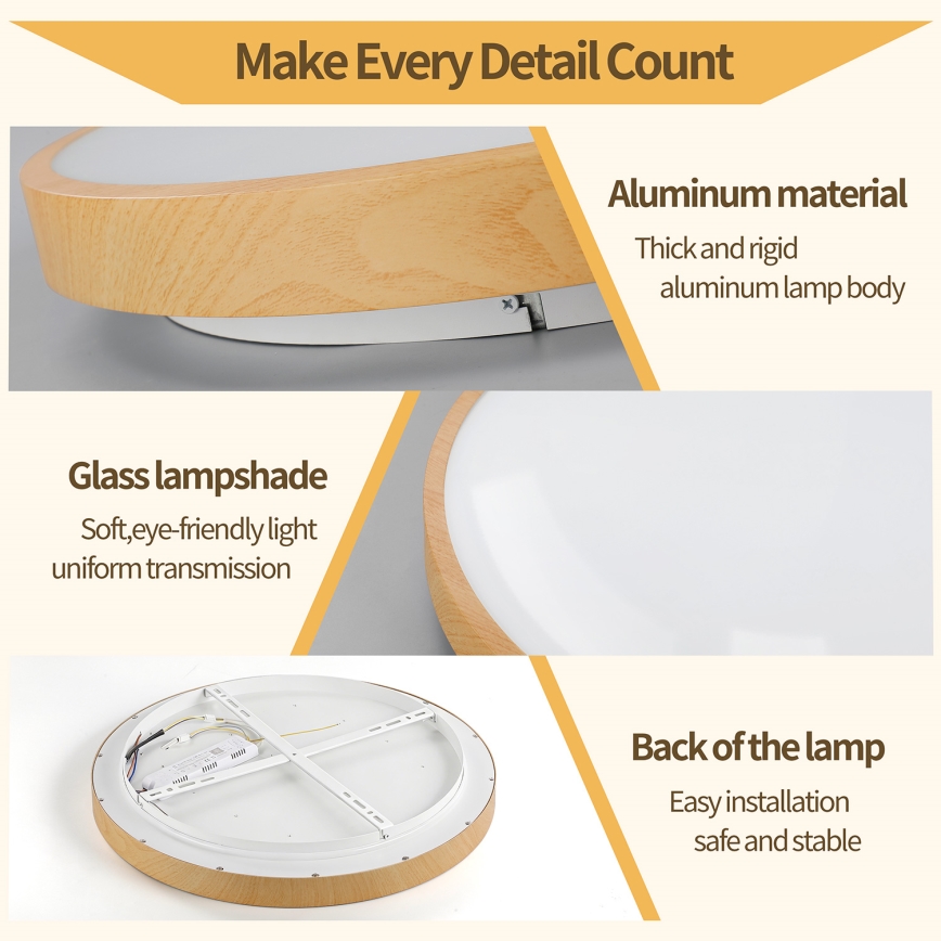 Brilagi - LED dimmelhető mennyezeti lámpatest GLASS POOL DOUBLE LED/60W/230V 3000-6000K 50 cm fa dekor + távirányító