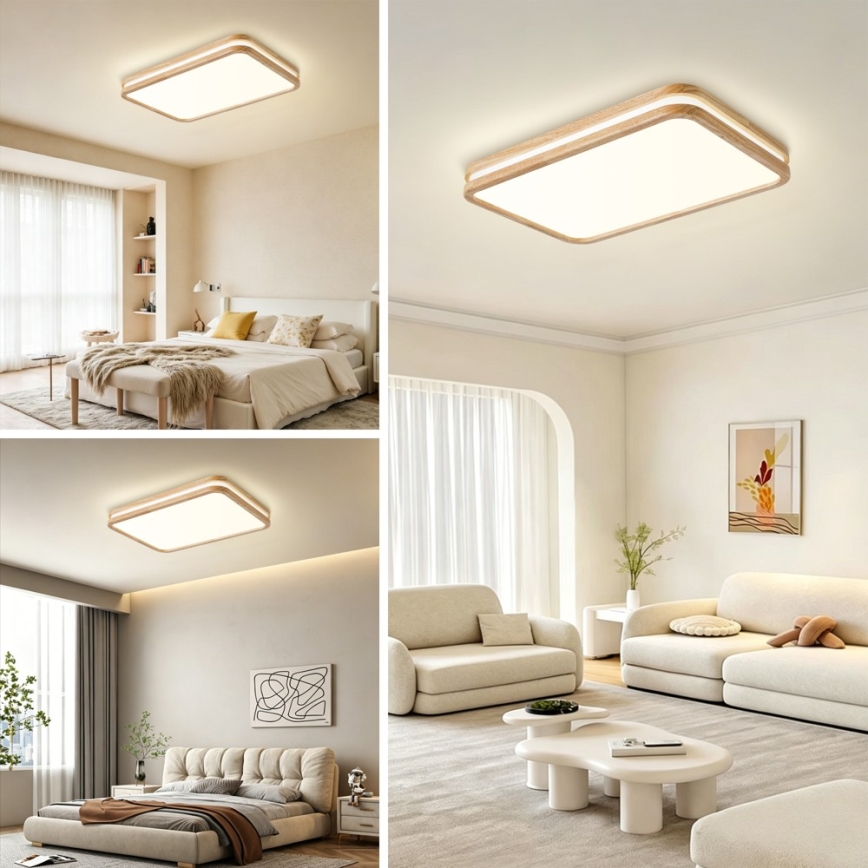 Brilagi - LED fényerőszabályozható mennyezeti lámpatest MOLINA SQUARE LED/54W/230V 3000-6000K tölgy 60x40 cm + távirányító
