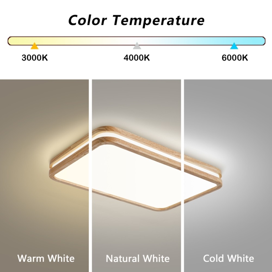 Brilagi - LED fényerőszabályozható mennyezeti lámpatest MOLINA SQUARE LED/54W/230V 3000-6000K tölgy 60x40 cm + távirányító