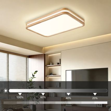 Brilagi - LED fényerőszabályozható mennyezeti lámpatest MOLINA SQUARE LED/54W/230V 3000-6000K tölgy 60x40 cm + távirányító