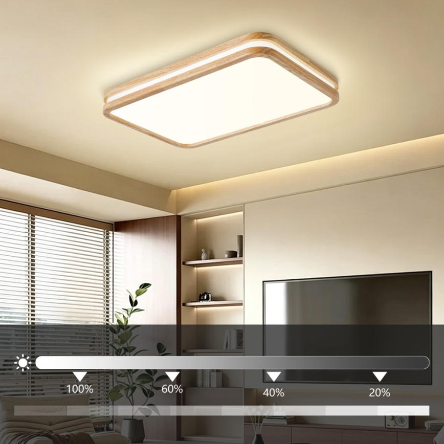 Brilagi - LED fényerőszabályozható mennyezeti lámpatest MOLINA SQUARE LED/54W/230V 3000-6000K tölgy 60x40 cm + távirányító