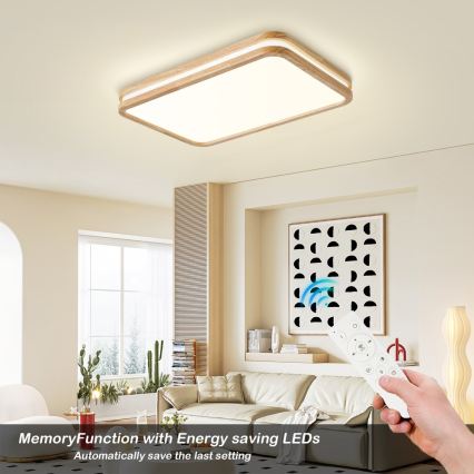Brilagi - LED fényerőszabályozható mennyezeti lámpatest MOLINA SQUARE LED/54W/230V 3000-6000K tölgy 60x40 cm + távirányító