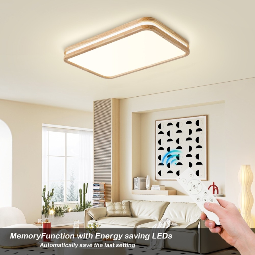 Brilagi - LED fényerőszabályozható mennyezeti lámpatest MOLINA SQUARE LED/54W/230V 3000-6000K tölgy 60x40 cm + távirányító