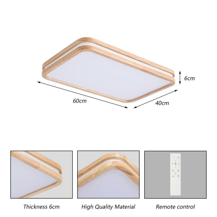 Brilagi - LED fényerőszabályozható mennyezeti lámpatest MOLINA SQUARE LED/54W/230V 3000-6000K tölgy 60x40 cm + távirányító