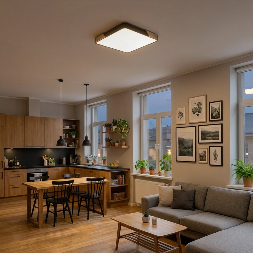 Brilagi - LED dimmelhető mennyezeti lámpatest PILANA LED/48W/230V 3000-6500K tölgy/fekete 56x56 cm + távirányítóval