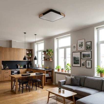 Brilagi - LED dimmelhető mennyezeti lámpatest PILANA LED/48W/230V 3000-6500K tölgy/fekete 56x56 cm + távirányítóval