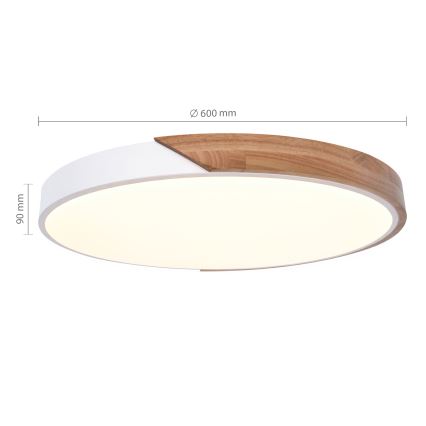 Brilagi - LED dimmelhető mennyezeti lámpa PILANA LED/60W/230V 3000-6500K tölgy/fehér, átmérő 60 cm + távirányító