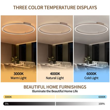 Brilagi - PORTOFINO dimmelhető mennyezeti LED lámpatest, 85 W, 230 V, 3000–6000 K, Ø 120 cm, bézs, távirányítóval