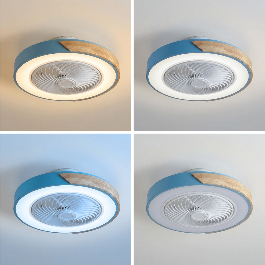 Brilagi - LED fényerőszabályozható mennyezeti lámpatest ventilátorral LED/38W/230V 3000-6500K átm. 50 cm kék/tölgy + távirányítóval