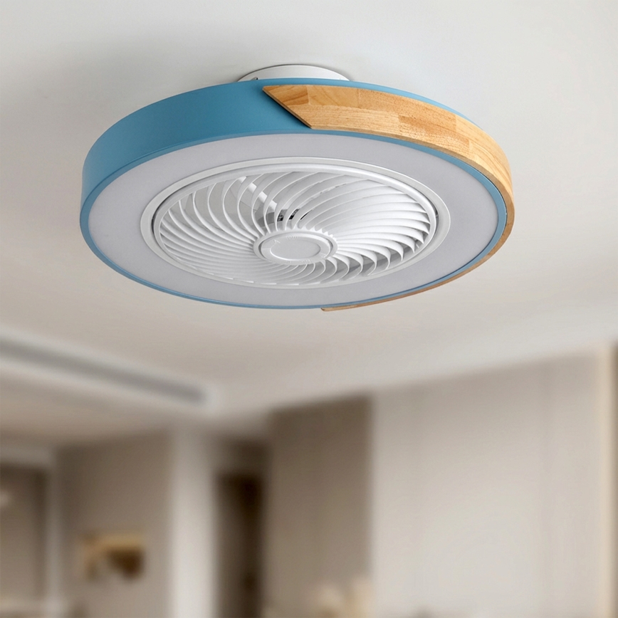 Brilagi - LED fényerőszabályozható mennyezeti lámpatest ventilátorral LED/38W/230V 3000-6500K átm. 50 cm kék/tölgy + távirányítóval
