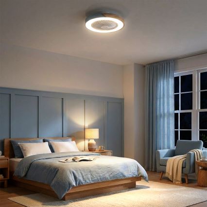 Brilagi - LED fényerőszabályozható mennyezeti lámpatest ventilátorral LED/38W/230V 3000-6500K átm. 50 cm kék/tölgy + távirányítóval