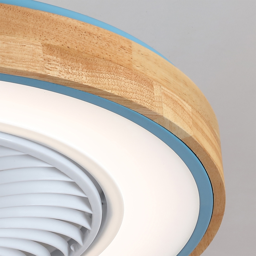 Brilagi - LED fényerőszabályozható mennyezeti lámpatest ventilátorral LED/38W/230V 3000-6500K átm. 50 cm kék/tölgy + távirányítóval