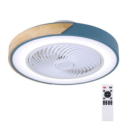 Brilagi - LED fényerőszabályozható mennyezeti lámpatest ventilátorral LED/38W/230V 3000-6500K átm. 50 cm kék/tölgy + távirányítóval