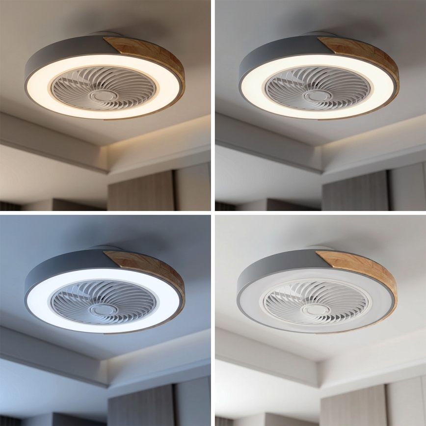 Brilagi - LED dimmelhető mennyezeti lámpa ventilátorral LED/38W/230V 3000-6500K átm. 50 cm szürke/tölgy + távirányító